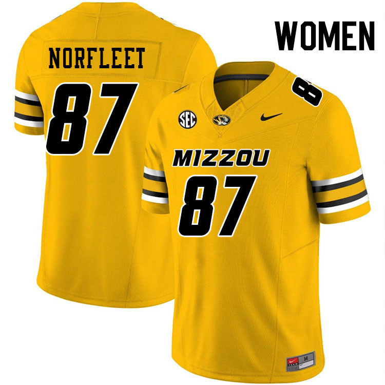 Women #87 Brett Norfleet Missouri Tigers College Football Jerseys Stitched-Gold